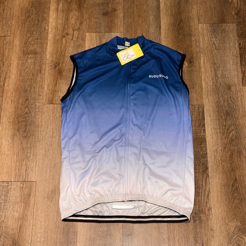 SUDUSUDO Mens Cycling Vest XL Blue White Ombre Gradient Sleeveless Jersey NWT